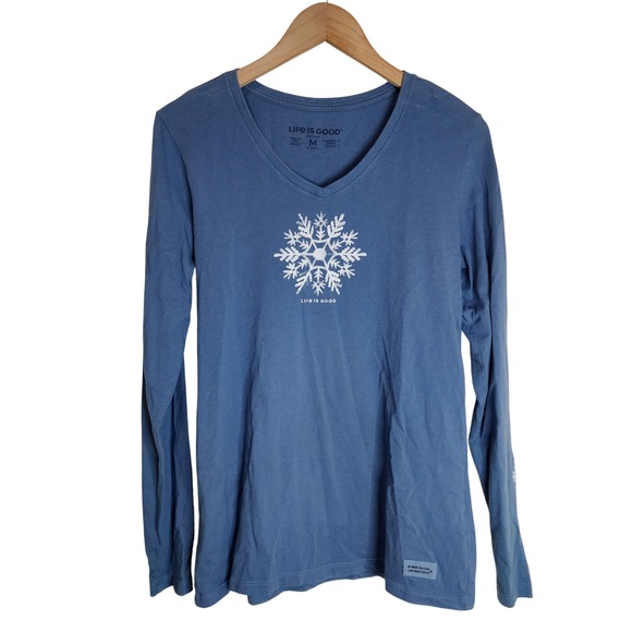 Life Is Good Tops - Life is Good Shirt Women's Medium Snowflake V-Neck Long Sleeve Blue